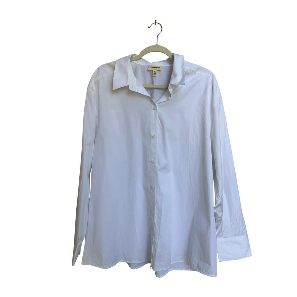 Open Edit Womens White 100% Cotton Oversized Button Down Shirt NEW Size 2X